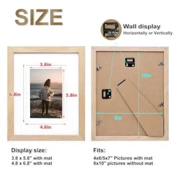 KINLINK 8x10 Picture Frame, Natural Solid Wood Frame with Acrylic Plexiglass for Pictures 4x6/5x7 with Mat or 8x10 without Mat, Tabletop and Wall Mounting Display Photo Frame 1 Pack