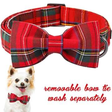 Unique style paws Christmas Dog and Cat Collar with Bow Pet Gift Adjustable Soft and Comfy Bowtie Co...