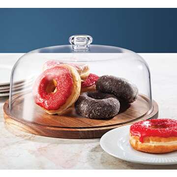 Godinger Cake Stand, Cake Plate Server Platter with Dome, Acacia Wood and Shaterproof Acrylic Lid