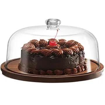 Godinger Acacia Wood Cake Stand with Dome for Elegant Display