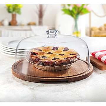 Godinger Cake Stand, Cake Plate Server Platter with Dome, Acacia Wood and Shaterproof Acrylic Lid