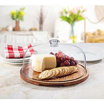 Godinger Cake Stand, Cake Plate Server Platter with Dome, Acacia Wood and Shaterproof Acrylic Lid