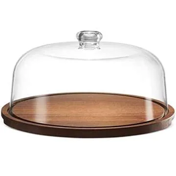 Godinger Acacia Wood Cake Stand with Dome for Elegant Display