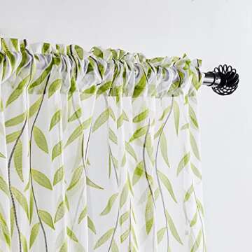 MIULEE Sage Green Sheer Curtains Leaf Pattern Vines Printed White Voile Elegant Lightweight Window Gauze Panels Treatment Rod Pocket for Bedroom Living Room(54 x 84 Inches, 2 Panels)