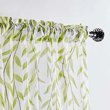 MIULEE Sage Green Sheer Curtains Leaf Pattern Vines Printed White Voile Elegant Lightweight Window Gauze Panels Treatment Rod Pocket for Bedroom Living Room(54 x 84 Inches, 2 Panels)