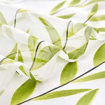 MIULEE Sage Green Sheer Curtains Leaf Pattern Vines Printed White Voile Elegant Lightweight Window Gauze Panels Treatment Rod Pocket for Bedroom Living Room(54 x 84 Inches, 2 Panels)