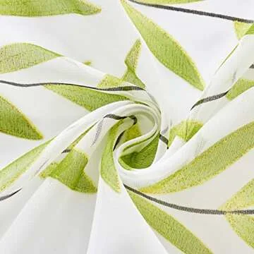MIULEE Sage Green Sheer Curtains Leaf Pattern Vines Printed White Voile Elegant Lightweight Window Gauze Panels Treatment Rod Pocket for Bedroom Living Room(54 x 84 Inches, 2 Panels)