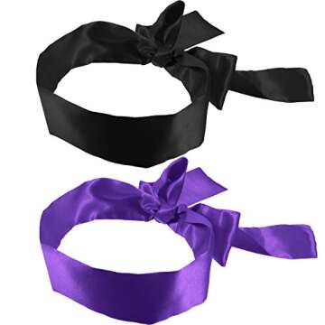 Hestya 2 Pack Sleeping Mask Satin Eye Mask (Black and Purple) Blindfold, 150 cm