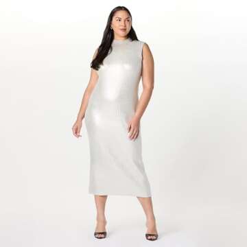 The Drop Women’s Jodi Mock Neck Dress Sweater Maxi, Silver Foil, L