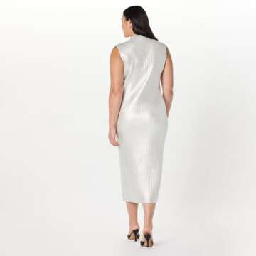 The Drop Women’s Jodi Mock Neck Dress Sweater Maxi, Silver Foil, L