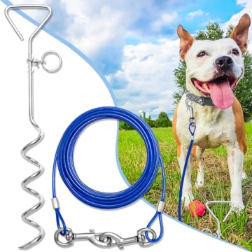 BINGPET Dog Tie Out Cable and Stake,25FT Long Dog Leads&Chain for Yard,Camping and Outdoors Heavy Du...