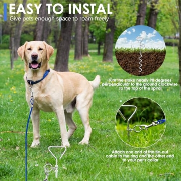 BINGPET Dog Tie Out Cable & Stake for Safe Outdoor Fun