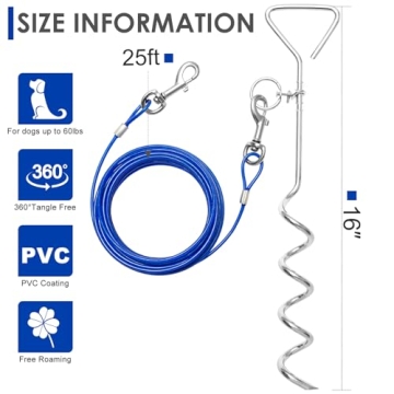 BINGPET Dog Tie Out Cable & Stake for Safe Outdoor Fun