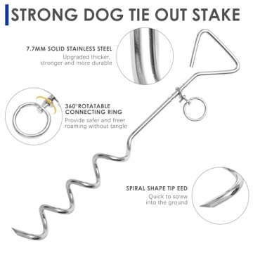 BINGPET Dog Tie Out Cable & Stake for Safe Outdoor Fun
