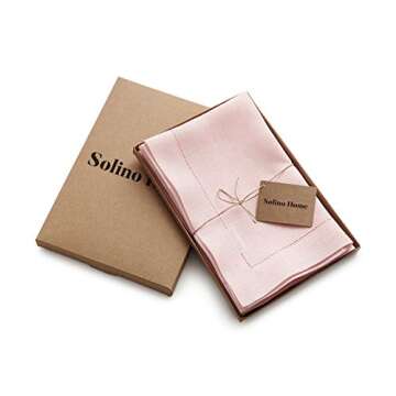 Solino Home Linen Dinner Napkins 20 x 20 Inch - 100% Pure Linen Pink Cloth Napkins Set of 4 for Spring, Easter - Classic Hemstitch, Handcrafted and Machine Washable