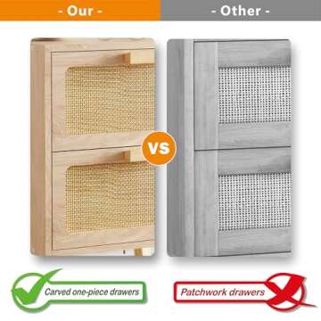 YAUKOMEL Rattan Nightstand Set of 2,Side Table with Hand Made Rattan Decorated Drawers,Boho Bedside Table,Wood Accent Table with Storage for Small Space,Livingroom, Bedroom, Natural CTG59Y-2