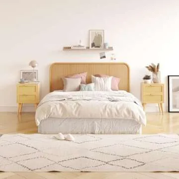 YAUKOMEL Rattan Nightstand Set of 2,Side Table with Hand Made Rattan Decorated Drawers,Boho Bedside Table,Wood Accent Table with Storage for Small Space,Livingroom, Bedroom, Natural CTG59Y-2