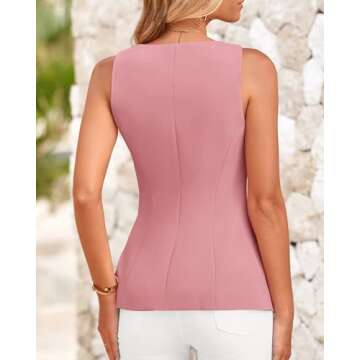 BTFBM Womens Sleeveless Suit Vests Dressy Casual Square Neck Business Work Waistcoat Summer Button Up Blazer Vest Tops(Pink, X-Large)