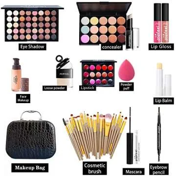 All in One Multipurpose Makeup Kit for Women - Makeup Brush Set, Eyeshadow Palette, Lip Gloss Set, M...