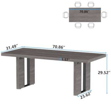Loomie 70.8 Inch Dining Table, Rustic Farmhouse Kitchen Table for 6-8 People, Large Dinning Room Fur...