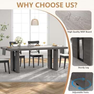 Loomie 70.8 Inch Dining Table, Rustic Farmhouse Kitchen Table for 6-8 People, Large Dinning Room Furniture Rectangle Dinner Table for Living Room, Apartment, Home Office, Vintage Grey