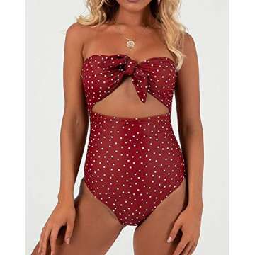 Lwaoien Womens One Piece Monokini Bikini Swimsuit Sexy Strapless Tie Knot Front High Waist Backless ...