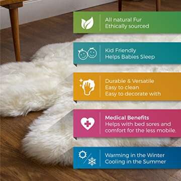 Premium Fluffy Sheepskin Rug - Four Pelt Fur Rugs for Living Room, Bedroom or Fireplace - Natural Sh...