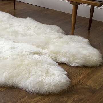 Premium Fluffy Sheepskin Rug - Four Pelt Fur Rugs for Living Room, Bedroom or Fireplace - Natural Sheep Skin, Shaggy - Irregular Shaped Genuine Fuzzy Feel - 4ft x 6ft