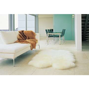 Premium Fluffy Sheepskin Rug - Four Pelt Fur Rugs for Living Room, Bedroom or Fireplace - Natural Sheep Skin, Shaggy - Irregular Shaped Genuine Fuzzy Feel - 4ft x 6ft