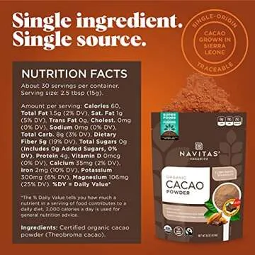Navitas Organics Cacao Powder, 16 oz. Bags (Pack of 2) — Organic, Non-GMO, Fair Trade, Gluten-Free (19-002)