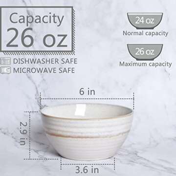 Bosmarlin Ceramic Cereal Bowl Set of 4, 26 Oz, Soup Bowl for Oatmeal, Salad, Dishwasher and Microwav...