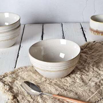 Bosmarlin Ceramic Cereal Bowl Set of 4, 26 Oz, Soup Bowl for Oatmeal, Salad, Dishwasher and Microwave Safe, Reactive Glaze (Beige, 6 in)