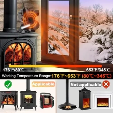 VODA 4-Blade Heat Powered Stove Fan - Silent & Efficient Comfort