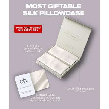 SUNDAYSILKS™ Premium Silk Pillow Cases | 100% Mulberry Silk Pillowcase | All Sides Real 22 Momme Grade 6A Silk | Standard Queen, King Size Silk Pillowcases | Silk Pillow Case with Zipper [Off White]