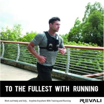 REVALI Running Vest, USA Original Patent, Zip Reflective Running Vests with 500ml Hydration Bottle, Adjustable Waistband & Breathable Material, Chest Pack Gear Phone Holder for Running, Men & Women