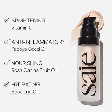 Saie Mini Glowy Super Gel Lightweight llluminator & Makeup Primer - Sunglow (0.5 oz) + Dew Blush - Lightweight Liquid Blush with a Blendable + Buildable Cream Finish - Spicy (.40 oz)