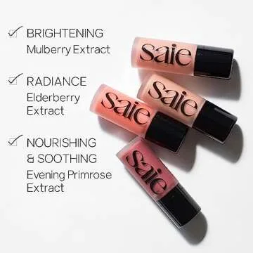 Saie Mini Glowy Super Gel Lightweight llluminator & Makeup Primer - Sunglow (0.5 oz) + Dew Blush - Lightweight Liquid Blush with a Blendable + Buildable Cream Finish - Spicy (.40 oz)