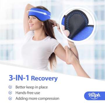 Hilph Headache Ice Pack Migraine Ice Head Wrap, Reusable Head Cold Pack Forehead Ice Pack for Migraine Relief, Headache Tension, Sinus Pain, Chemo, Stress Relief (Blue)