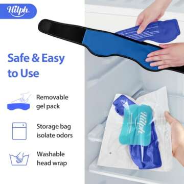 Hilph Headache Ice Pack Migraine Ice Head Wrap, Reusable Head Cold Pack Forehead Ice Pack for Migraine Relief, Headache Tension, Sinus Pain, Chemo, Stress Relief (Blue)
