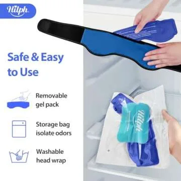 Hilph Headache Ice Pack Migraine Ice Head Wrap, Reusable Head Cold Pack Forehead Ice Pack for Migraine Relief, Headache Tension, Sinus Pain, Chemo, Stress Relief (Blue)