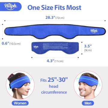Hilph Headache Ice Pack Migraine Ice Head Wrap, Reusable Head Cold Pack Forehead Ice Pack for Migraine Relief, Headache Tension, Sinus Pain, Chemo, Stress Relief (Blue)