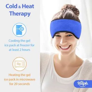 Hilph Headache Ice Pack Migraine Ice Head Wrap, Reusable Head Cold Pack Forehead Ice Pack for Migraine Relief, Headache Tension, Sinus Pain, Chemo, Stress Relief (Blue)