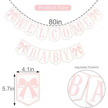 Welcome Baby Party Decorations - Pink Bow Banner,Pink Bow Welcome Baby Banner,Girls Gender Reveal Pa...