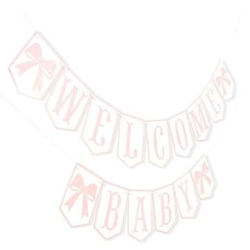 Welcome Baby Party Decorations - Pink Bow Banner,Pink Bow Welcome Baby Banner,Girls Gender Reveal Party Photo Props,Bow Theme Baby Party Hanging Banner