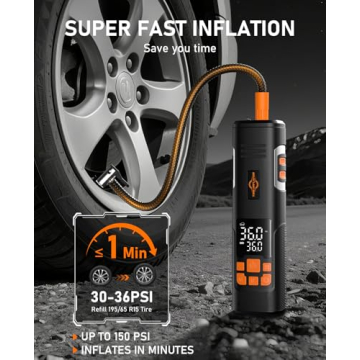 Tire Inflator Portable Air Compressor, 150PSI Air Pump for Car Tires, LED Light & Auto Shutoff, Cord...