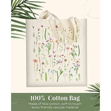 AUSVKAI Canvas Tote Bag Aesthetic for Women, Cute Trendy Wildflowers Reusable Cloth Cotton Bags with Handle for Grocery college Shopping Beach