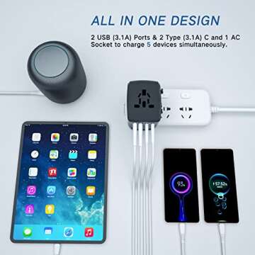 LINGPEI European Travel Plug Adapter All-in-one Universal Power Adapter Worldwide W/ 2 USB 2Type-C P...