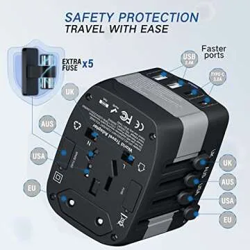 LINGPEI European Travel Plug Adapter All-in-one Universal Power Adapter Worldwide W/ 2 USB 2Type-C Ports for US, UK, EU, AU & Asia Covers 150+Countries