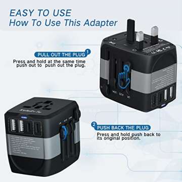LINGPEI European Travel Plug Adapter All-in-one Universal Power Adapter Worldwide W/ 2 USB 2Type-C Ports for US, UK, EU, AU & Asia Covers 150+Countries