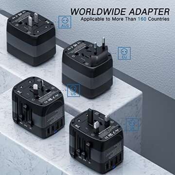 LINGPEI European Travel Plug Adapter All-in-one Universal Power Adapter Worldwide W/ 2 USB 2Type-C Ports for US, UK, EU, AU & Asia Covers 150+Countries